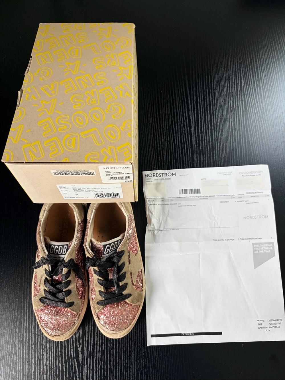 Golden Goose Kids Glitter Star Sneakers in Pink, Black & Cream